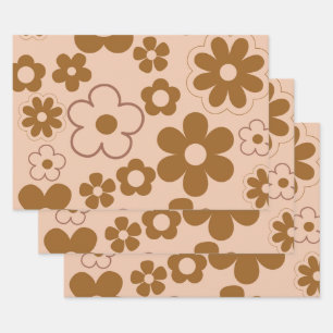 Bruin Herfst Retro Y2K Hippie Bloempatroon Inpakpapier Vel
