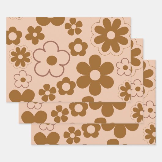 Bruin Herfst Retro Y2K Hippie Bloempatroon Inpakpapier Vel (Set)