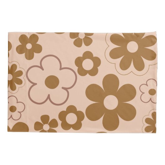 Bruin Herfst Retro Y2K Hippie Bloempatroon Kussensloop (Achterkant)