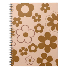 Bruin Herfst Retro Y2K Hippie Bloempatroon Notitieboek