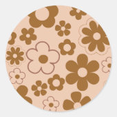 Bruin Herfst Retro Y2K Hippie Bloempatroon Ronde Sticker (Voorkant)