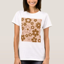Bruin Herfst Retro Y2K Hippie Bloempatroon T-shirt