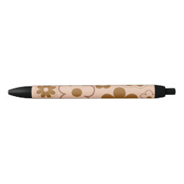 Bruin Herfst Retro Y2K Hippie Bloempatroon Zwarte Inkt Pen