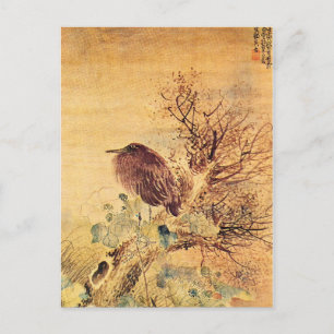 Bruin Heron met Hibiscus Flowers Briefkaart