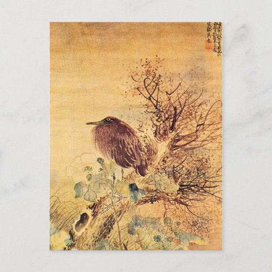 Bruin Heron met Hibiscus Flowers Briefkaart (Voorkant)