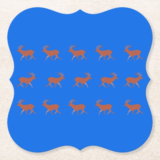 Bruin herten lopen feestelijk patroon Blauw   Kartonnen Onderzetters (Voorkant)