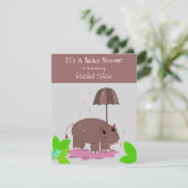 Bruin Hippopotamus Baby shower Kaart (Staand voorkant)