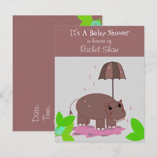Bruin Hippopotamus Baby shower Kaart (Voorkant / Achterkant)