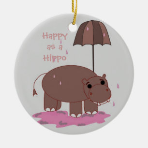 Bruin Hippopotamus met Umbrella Keramisch Ornament