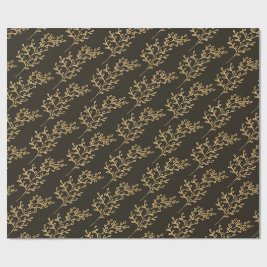 Bruin Holly Berry takje gebladerte patroon Cadeaupapier (Vlak)