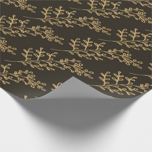 Bruin Holly Berry takje gebladerte patroon Cadeaupapier (Hoek)