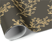 Bruin Holly Berry takje gebladerte patroon Cadeaupapier (Rol Hoek)