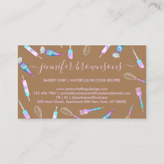Bruin Hologram Bakkerij Zelfgemaakte Chef Patisser Visitekaartje (Achterkant)