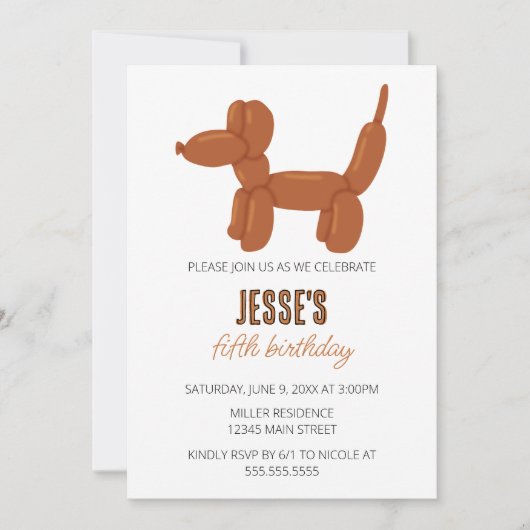 Bruin Hond Ballon Dier Verjaardagsfeest Kaart (Voorkant)