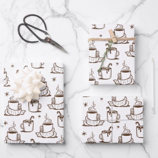 Bruin, hot-koffie, naadloos patroon inpakpapier vel (Voorkant)