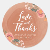 Bruin Hout Bloemen Rustieke Bruiloft Liefde en Bed Ronde Sticker (Voorkant)