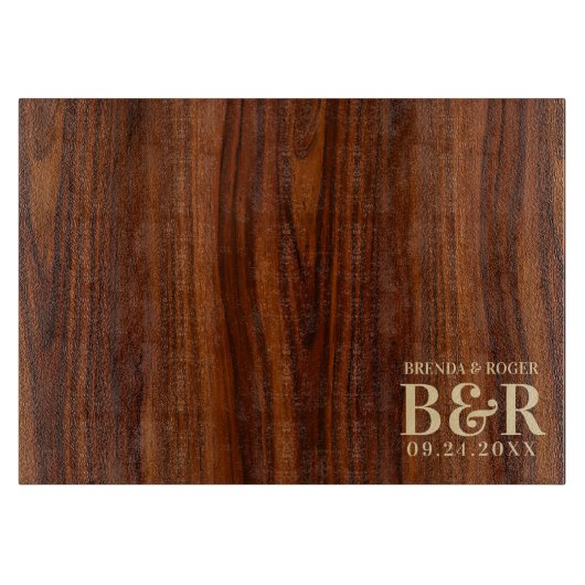 Bruin Hout Bruiloft Monogram Typografie Ontwerp Snijplank (Voorkant)