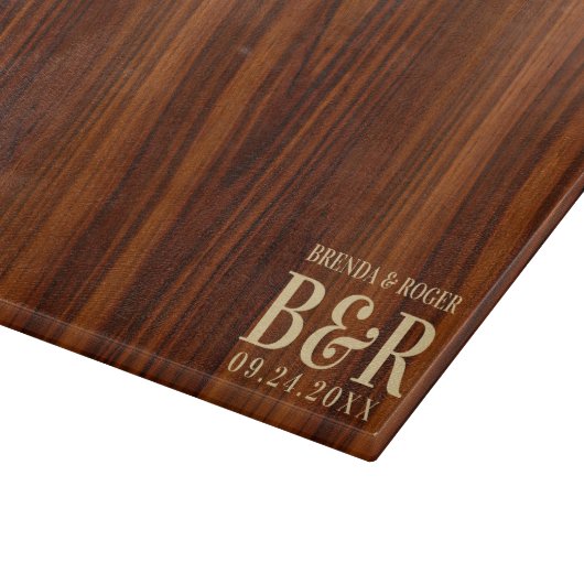 Bruin Hout Bruiloft Monogram Typografie Ontwerp Snijplank (Hoek)
