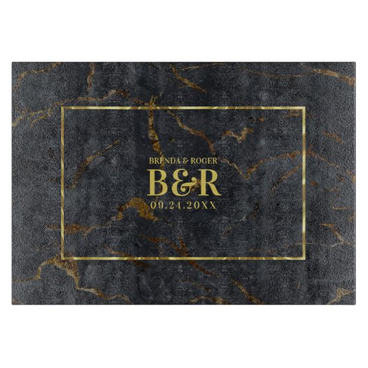 Bruin Hout Bruiloft Monogram Typografie Ontwerp Snijplank (Voorkant)