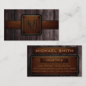 Bruin hout Bruin leder Monogram Visitekaartje (Voorkant / Achterkant)