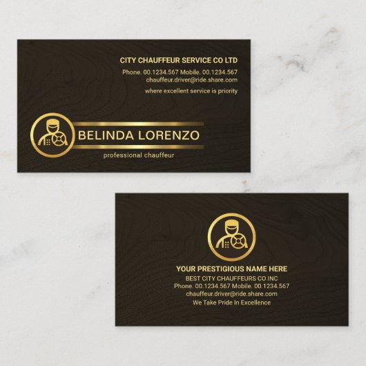Bruin Hout Chauffeur Gouden Lijnen Visitekaartje (Voorkant / Achterkant)