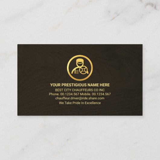 Bruin Hout Chauffeur Gouden Lijnen Visitekaartje (Achterkant)