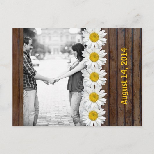 Bruin Hout Daisy Chain Foto Bewaar de datum Aankondigingskaart (Voorkant)