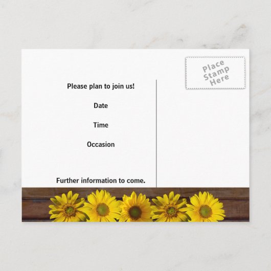 Bruin Hout Geel Zonnebloem Foto Save the Date Aankondigingskaart (Achterkant)