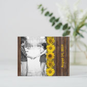 Bruin Hout Geel Zonnebloem Foto Save the Date Aankondigingskaart (Staand voorkant)