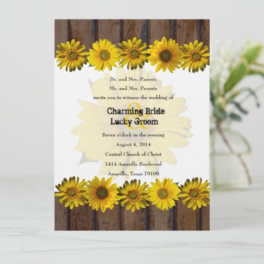 Bruin hout - Geel zonnebloem Foto Weddenschap Uitn Kaart (Staand voorkant)