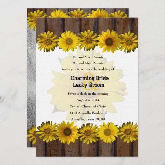 Bruin hout - Geel zonnebloem Foto Weddenschap Uitn Kaart (Voorkant / Achterkant)