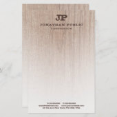 Bruin hout Kijk Monogram Elegant Sjabloon Briefpapier (Voorkant / Achterkant)