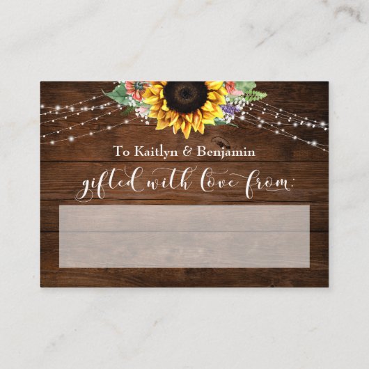 Bruin hout Licht Zonnebloemdisplay Vrijgezellenfee Informatiekaartje (Achterkant)