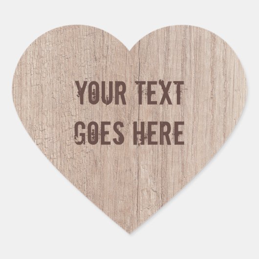 Bruin hout met vervormde tekst Kijk elegant Hart Sticker (Voorkant)
