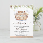 Bruin Hout Olijven Noah's Ark Boys Baby shower Kaart (Staand voorkant)