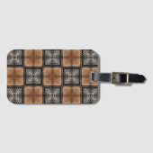 Bruin Hout op Zwart Grid Check Bagagelabel (Voorkant (horizontaal))