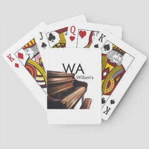 Bruin hout piano tafel toetsen monogram naam pokerkaarten