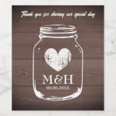 Bruin hout platteland bruiloft mason jar wijn etiket (Enkel label)