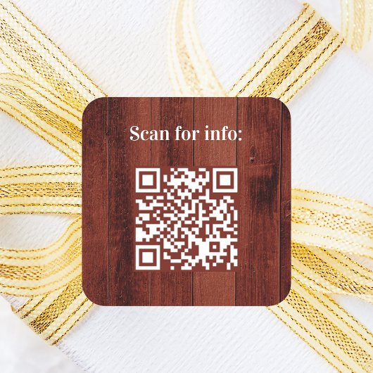 Bruin hout QR-code Vierkante Sticker