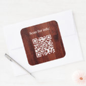 Bruin hout QR-code Vierkante Sticker (Envelop)