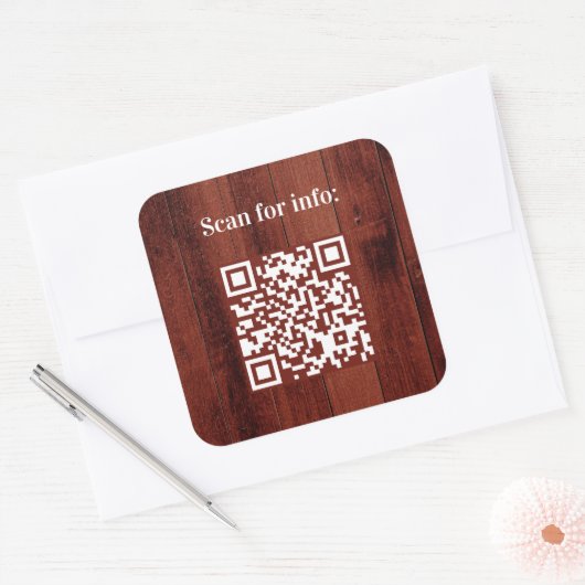 Bruin hout QR-code Vierkante Sticker (Envelop)