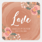 Bruin hout - Roestelijke Floral Wedding Love Vierkante Sticker (Voorkant)