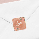 Bruin hout - Roestelijke Floral Wedding Love Vierkante Sticker<br><div class="desc">Deze rustieke bruiloft vierkante sticker heeft mooie bloemen tegen een bruine houten patroonachtergrond. Gebruik het om uw enveloppen, gunstzakken of voor decoratie te verzegelen. Bekijk andere bijpassende rustieke bruiloftsartikelen inclusief uitnodigingen hier http://www.zazzle.com/collections/brown_wood_rustic_floral_wedding_collection-119146535042869019?rf=238364477188679314 Personaliseer het met uw gegevens door de plaatsaanduidingstekst te vervangen. Klik op de knop "Aanpassen" voor meer opties....</div>