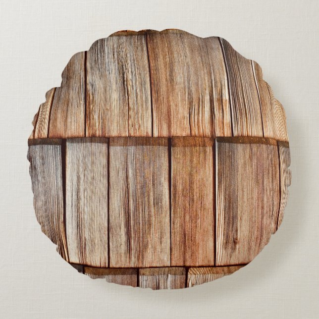 Bruin hout rond kussen (Voorkant)