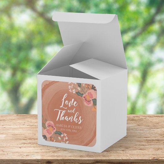Bruin hout Rustic Floral Wedding Love and Bedankt Vierkante Sticker