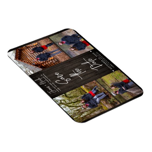 Bruin Hout Rustiek 4 Foto's Save the Date Bruiloft Magneet (Rechterzijde)