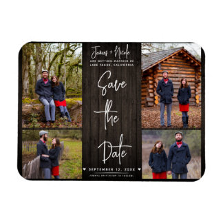 Bruin Hout Rustiek 4 Foto's Save the Date Bruiloft Magneet