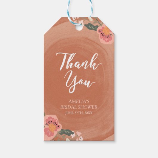 Bruin Hout Rustiek Bloemen Vrijgezellenfeest Dank Cadeaulabel (Voorkant)