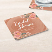 Bruin Hout Rustiek Bloemen Vrijgezellenfeest Vierk Kartonnen Onderzetters (Schuin)