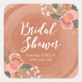 Bruin Hout Rustiek Bloemen Vrijgezellenfeest Vierk Vierkante Sticker (Voorkant)